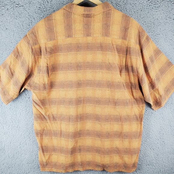 Tommy Bahama 100% Silk Button Up Casual Shirt Orange Striped Mens Large - Picture 6 of 8